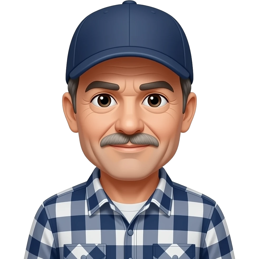 dark hair old man wearing baseball cap and flannel shirt emoji