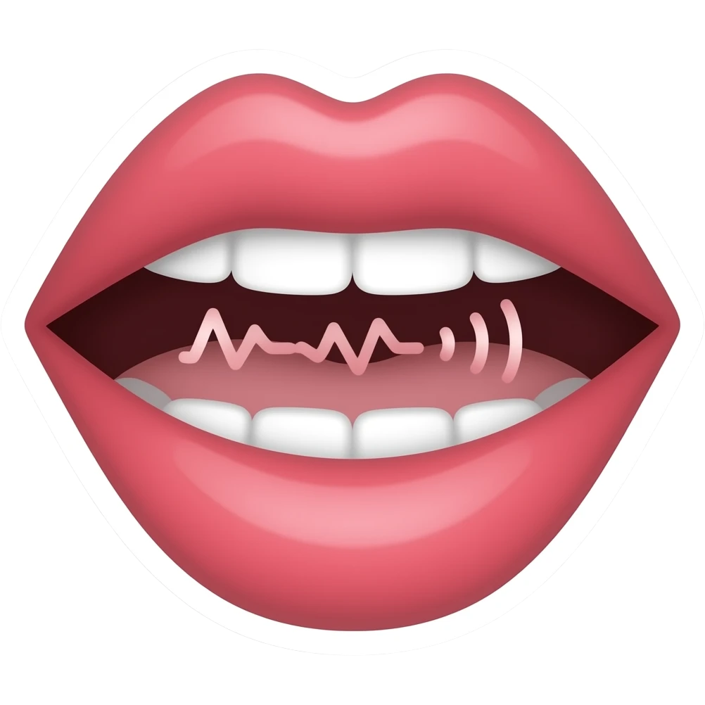 Simple and minimalistic sticker of an mouth with a soft sound wave coming out, white outline, smooth gradients or solid colours emoji