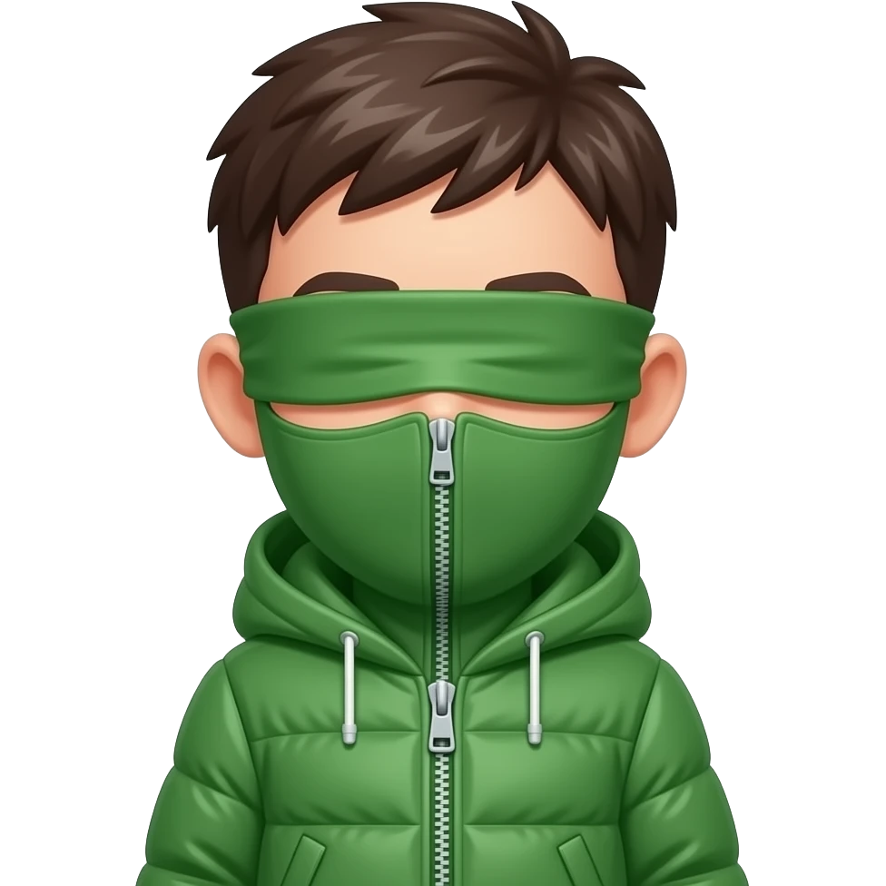 A boy with a green jacket but the jacket has no zipper and the jacket covers his eyes and nose emoji