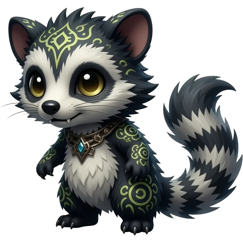 Kawaii dark cute gloomy ghoulish edgy fantasy ethereal vernid-sergal-possum-monster-fursona animal creature full body with intricate markings emoji