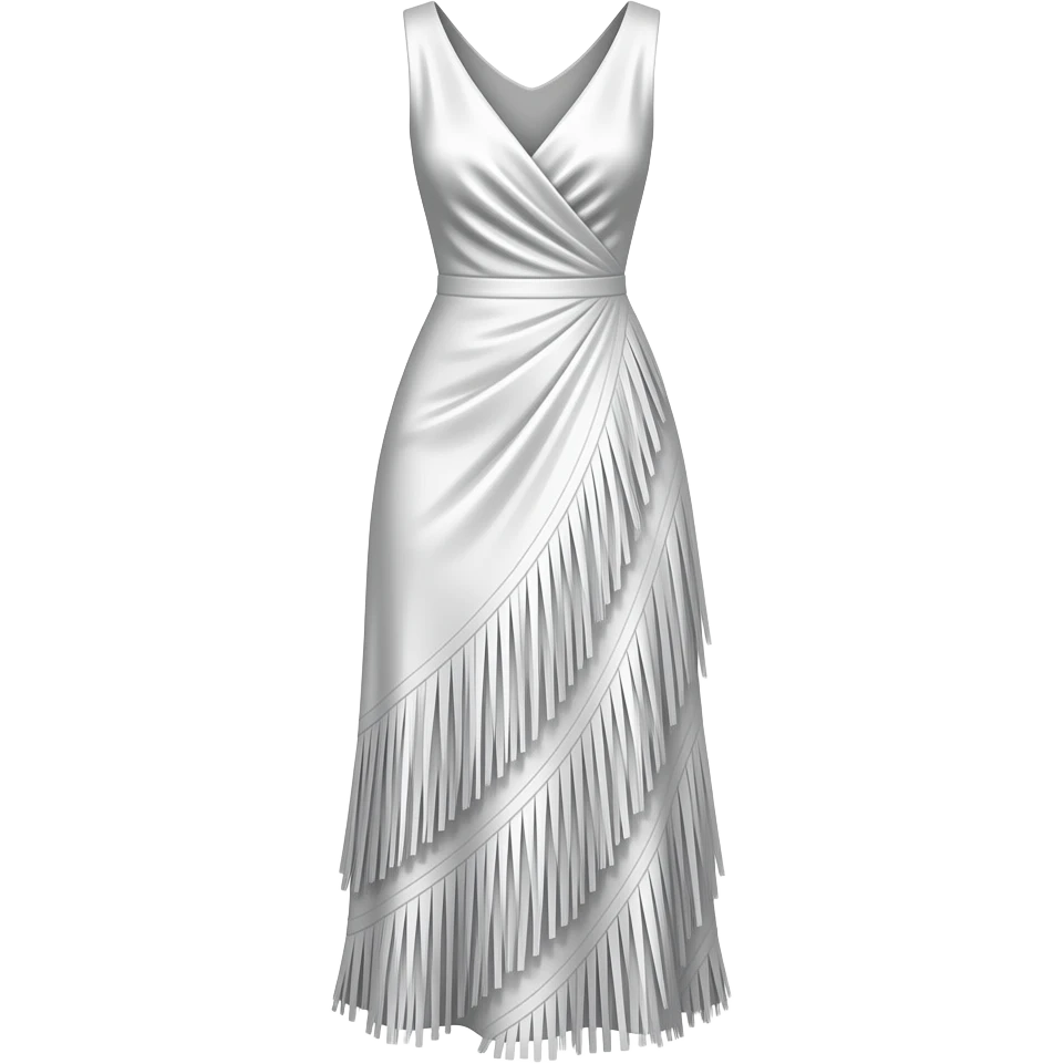 white DRAPED SATIN DRESS W/ COWL + LAYERED FRINGE - floor length emoji