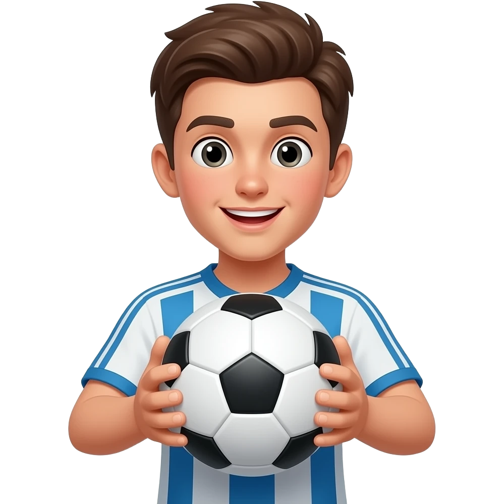 un emoji de un chico futbolista con balón futbol pero que se vea solo del tronco hacia arriba y el balon en la mano un emoji emoji