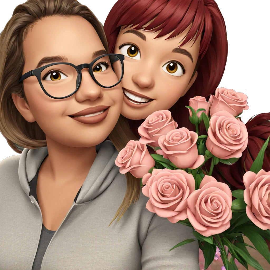 girls with flowers and smiles emoji