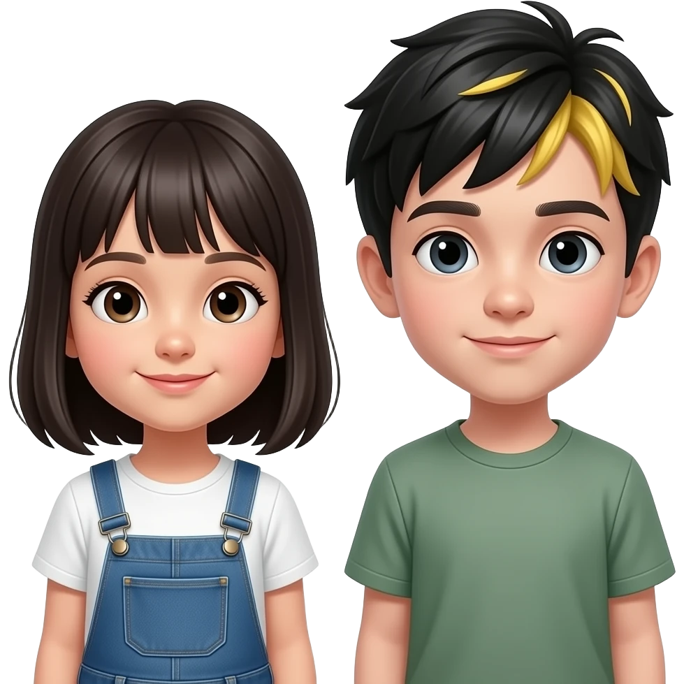 Pero que la niña lleve vaqueros y el niño sea blanquito con el pelo negro y mechas de color amarillo emoji