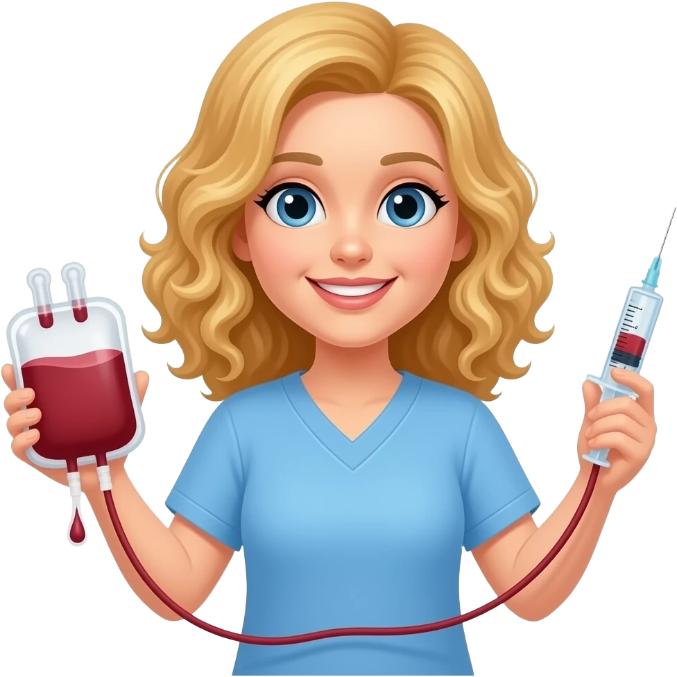 Blonde curly hair woman donating blood emoji