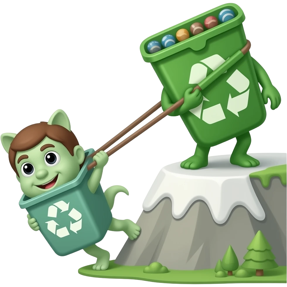 very simple recycling theme character pulling up another character from a mountain ledge emoji