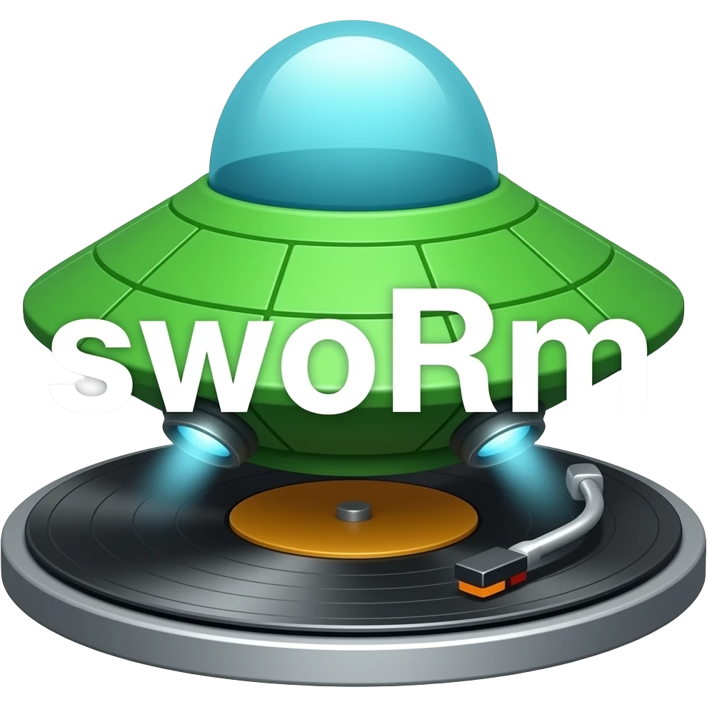 "sWoRm" written over Green futuristic SpaceShip turntable (mind the text capitalize please) emoji
