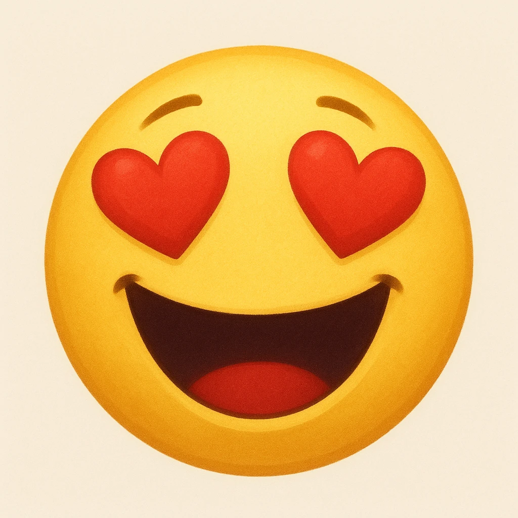 yellow emoji face with heart eyes, joyful expression emoji