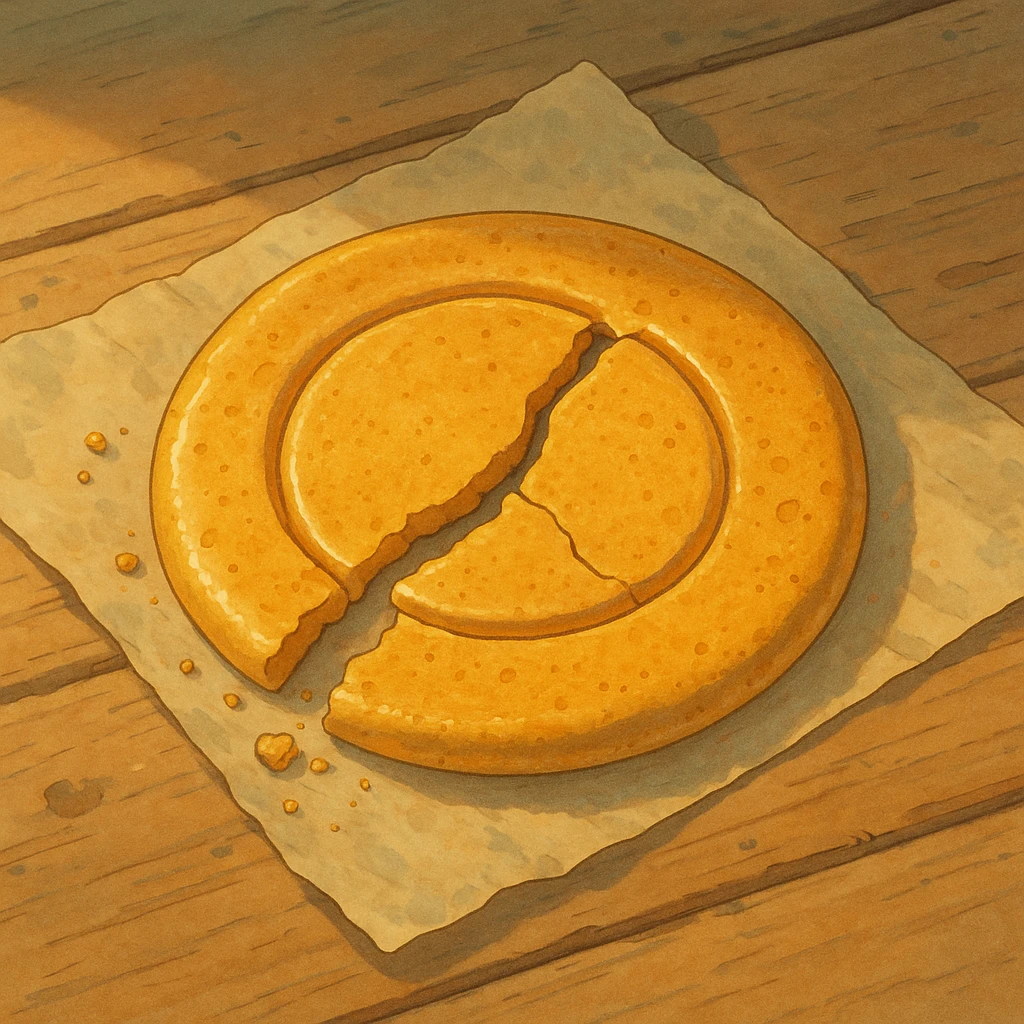 dalgona candy with circle shape, cracked candy, inspired by Squid Game, ghibli style emoji