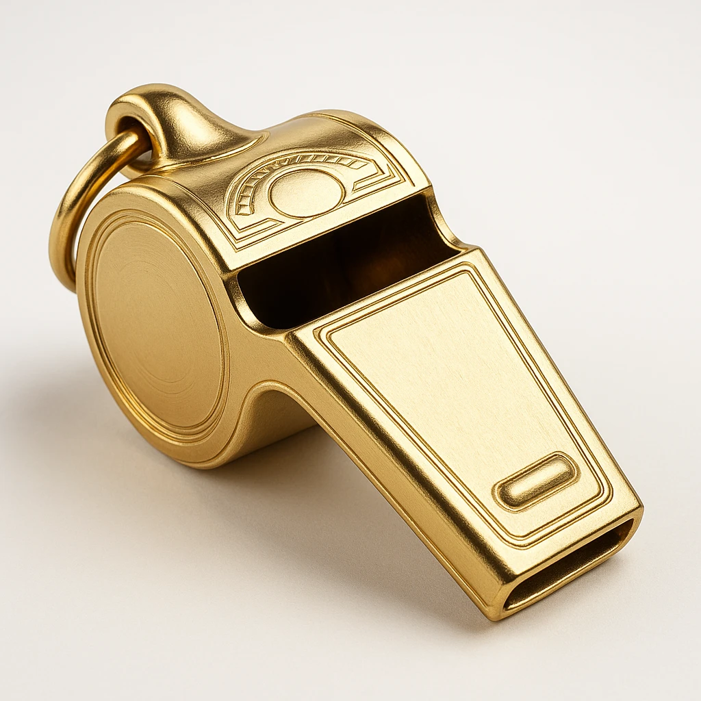 a shiny gold referee's whistle, detailed emoji