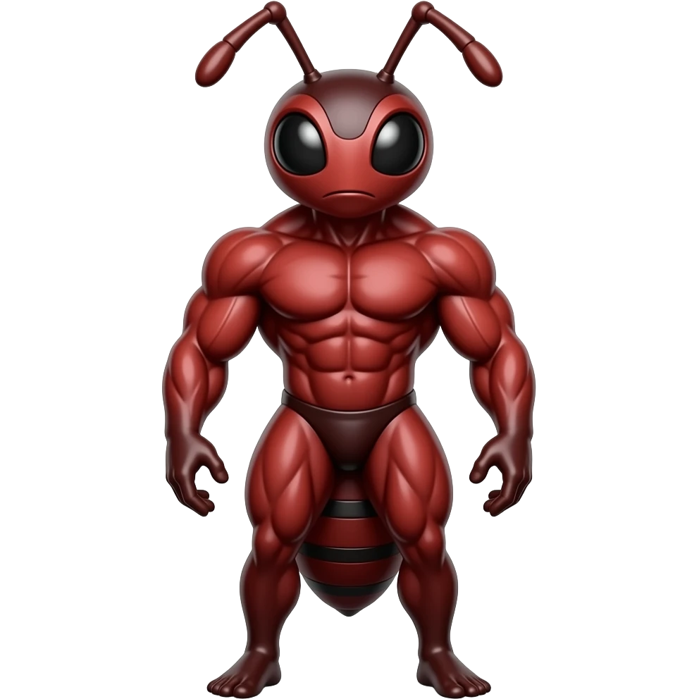 A red muscular ant, cartoon style emoji