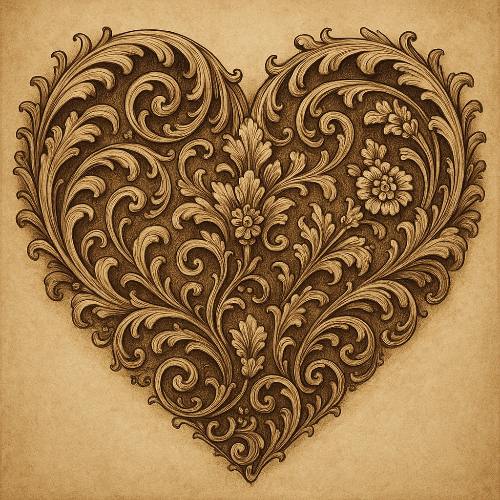 heart with ornate baroque design, detailed emoji