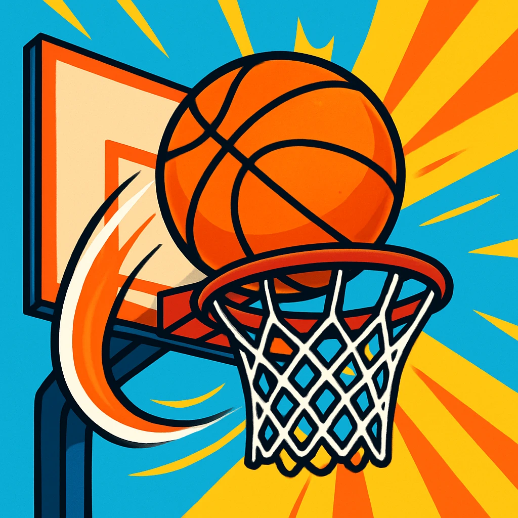 basketball going through a hoop, vibrant and dynamic style emoji