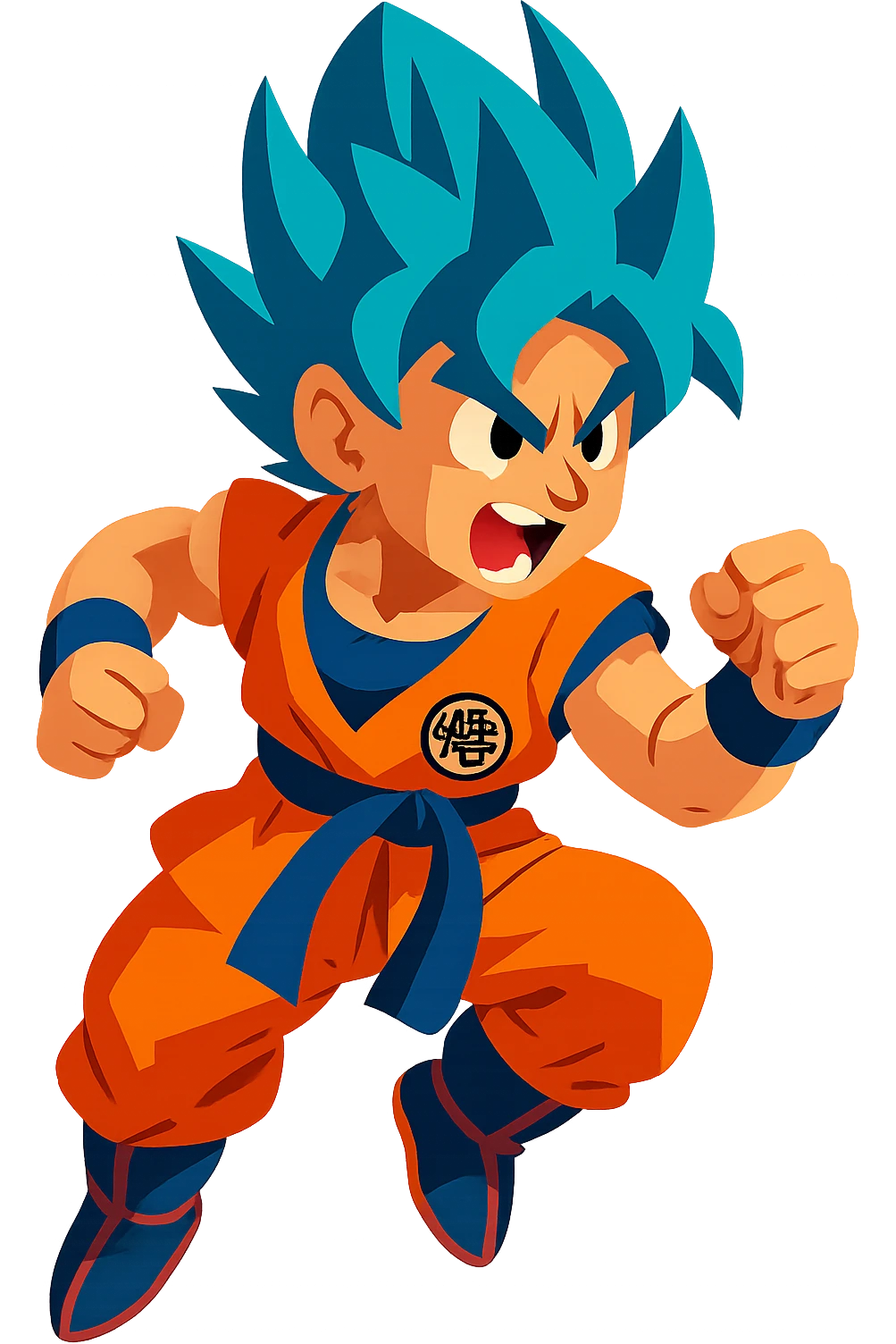 Goku with blue hair, inspired by Dragon Ball, in a dynamic pose, vibrant colors emoji