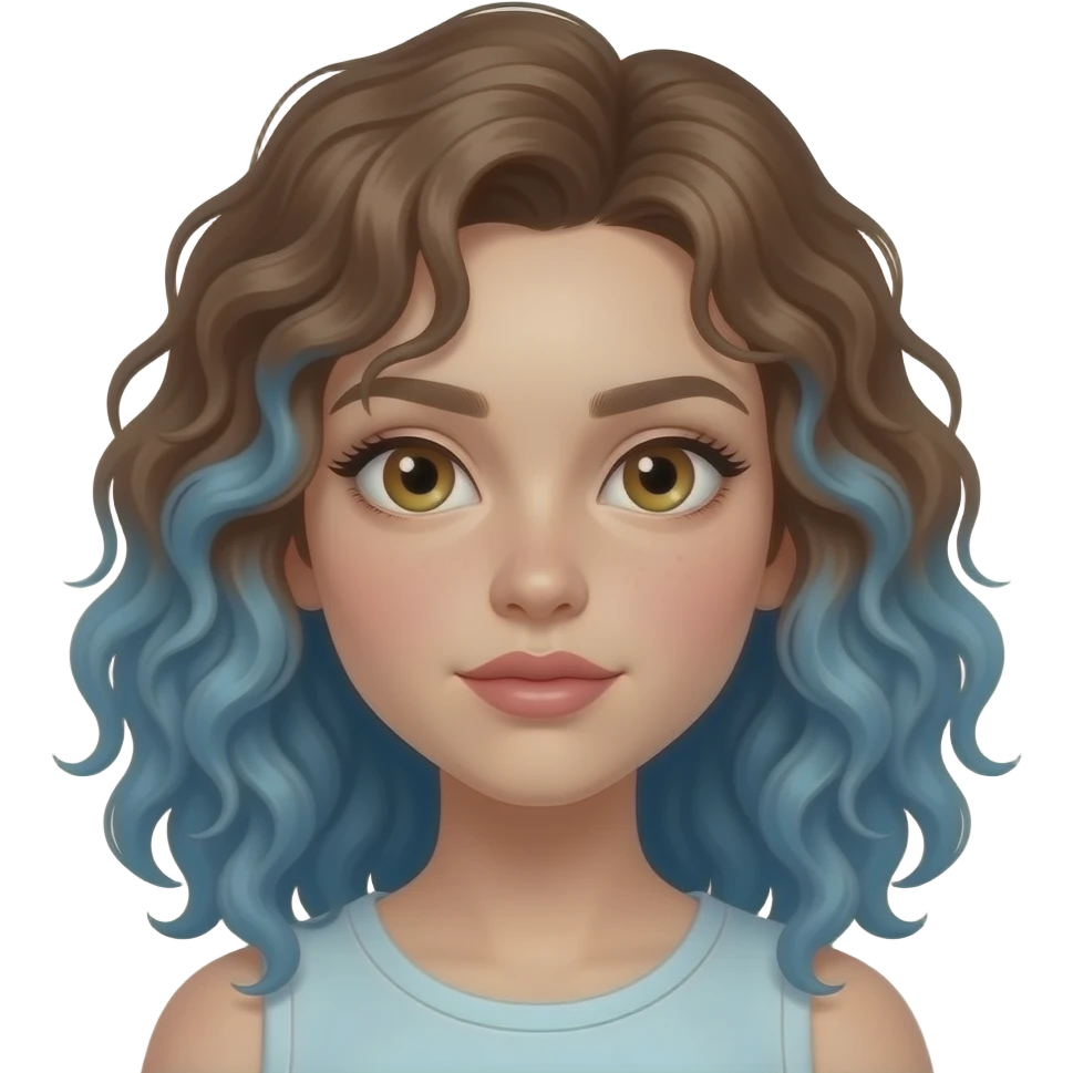 kumral-mavi orta boyda kıvırcık saçlı ela gözlü büyük dudaklı çekik gözlü 15 yaşında beyaz tenli kız emoji