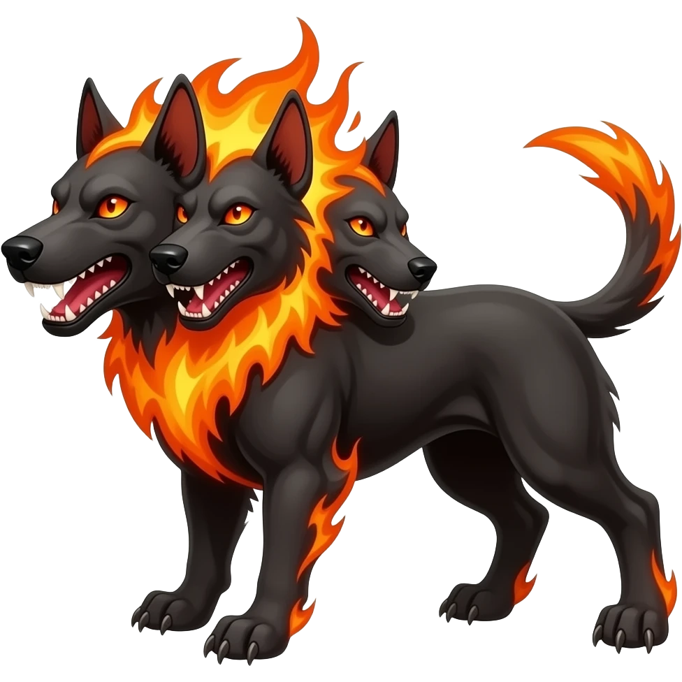 cinematic - cerberus, a three-headed evil flaming dog that guards the gates of the underworld emoji