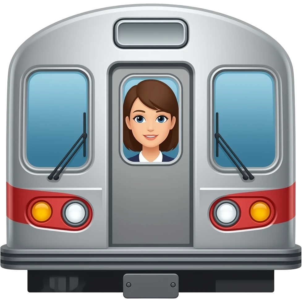 A grey subway train with woman face at the front emoji