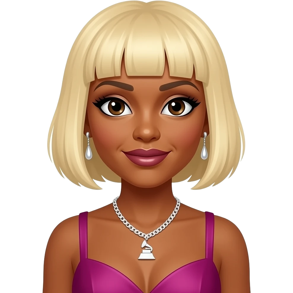 Tionne T-Boz Watkins from TLC with dark brown eyes, blonde bob hair, magenta grammy dress, necklace and earrings emoji