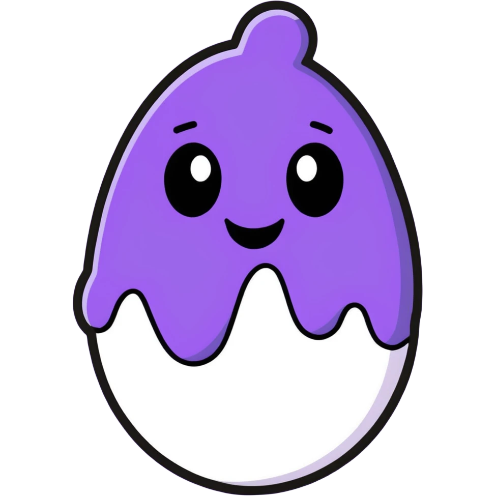 Purple blob with white text saying "WOW!" emoji