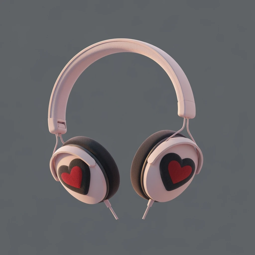goth heart headphones, cute, expressive, minimal emoji
