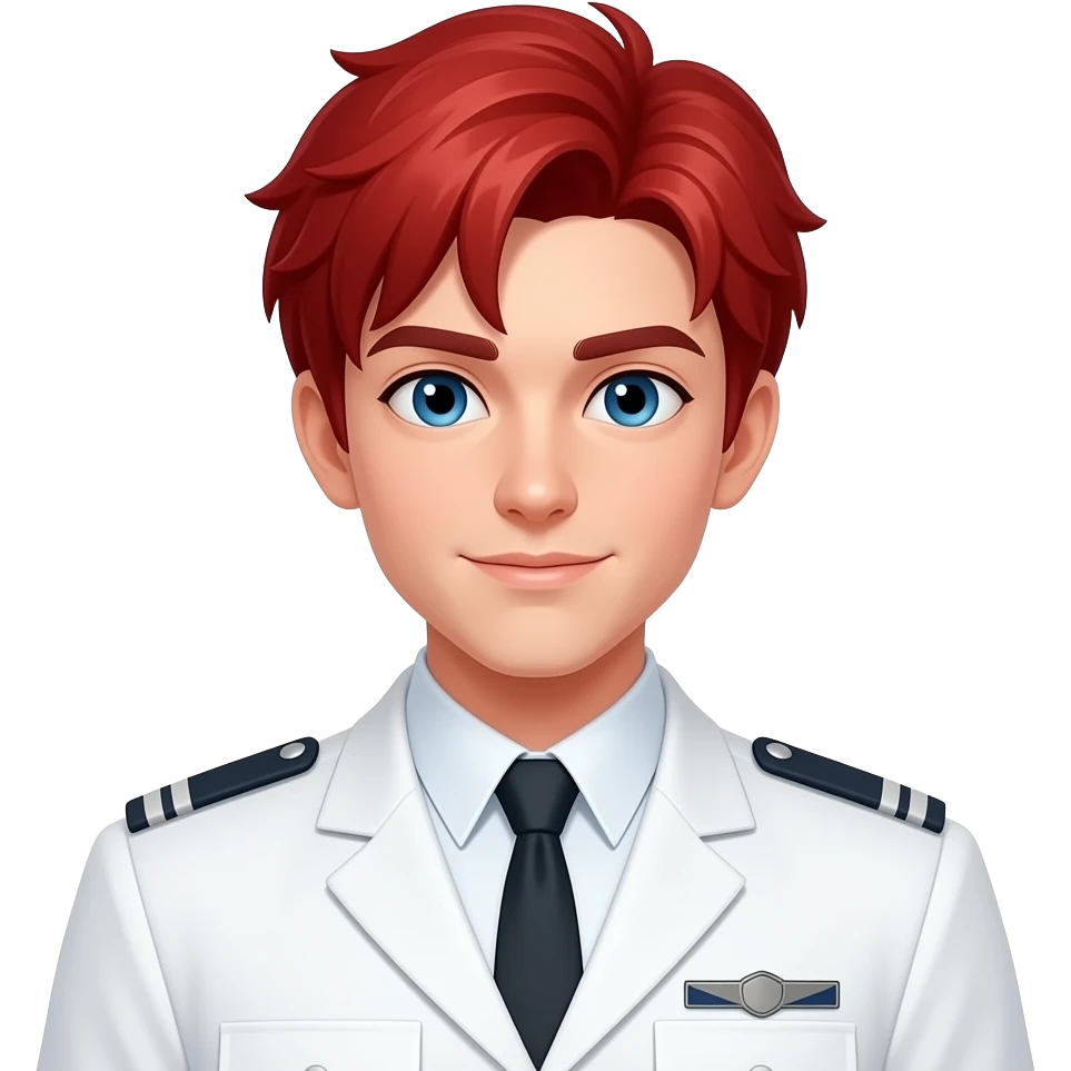 pure red haired cute male in white uniform, closeup , front facing emoji