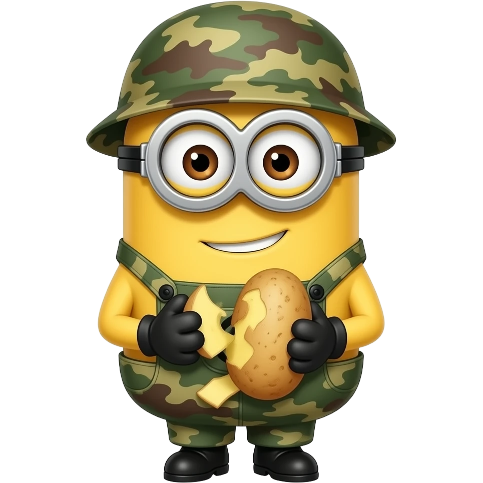 Minion in army uniform Peeling potato's emoji