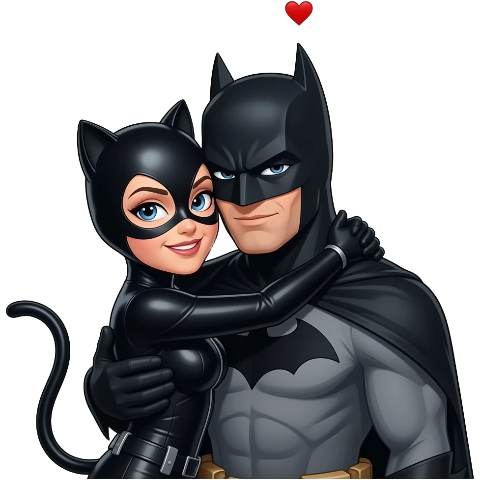 Bearded Batman hugging his love catwomen and above them the text “WAHD ♥️” emoji