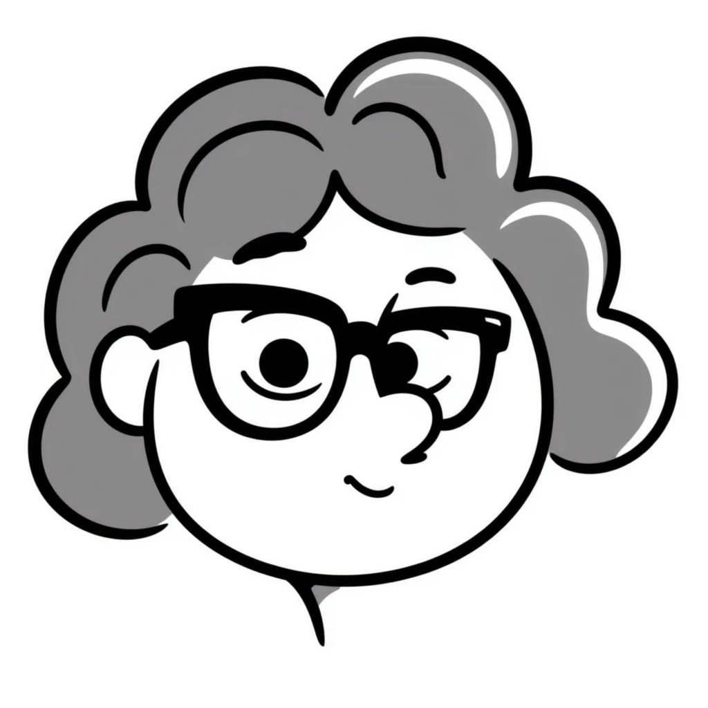 character with brown curly hair, doe eyes, white skin, cat eye glasses emoji