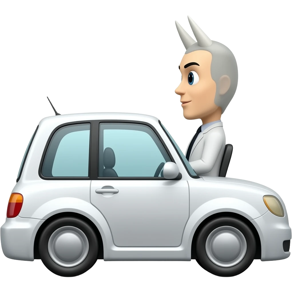 white car driver with a demon head, side view. emoji
