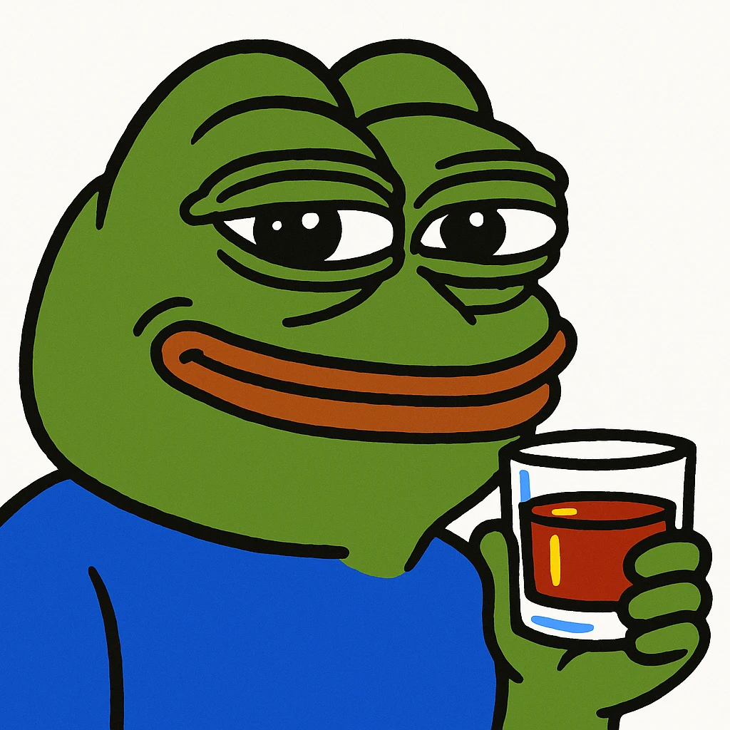 Pepe the Frog raising a glass of whiskey, pepe meme style emoji