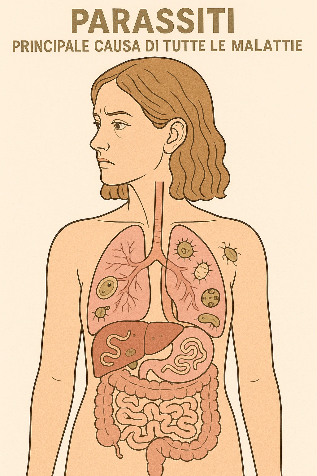Donna con parassiti nel corpo che è la principale causa di tutte le malattie del corpo umano in italiano emoji
