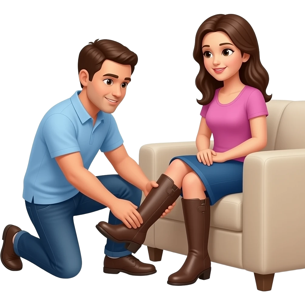 Man taking off woman’s boots at home emoji
