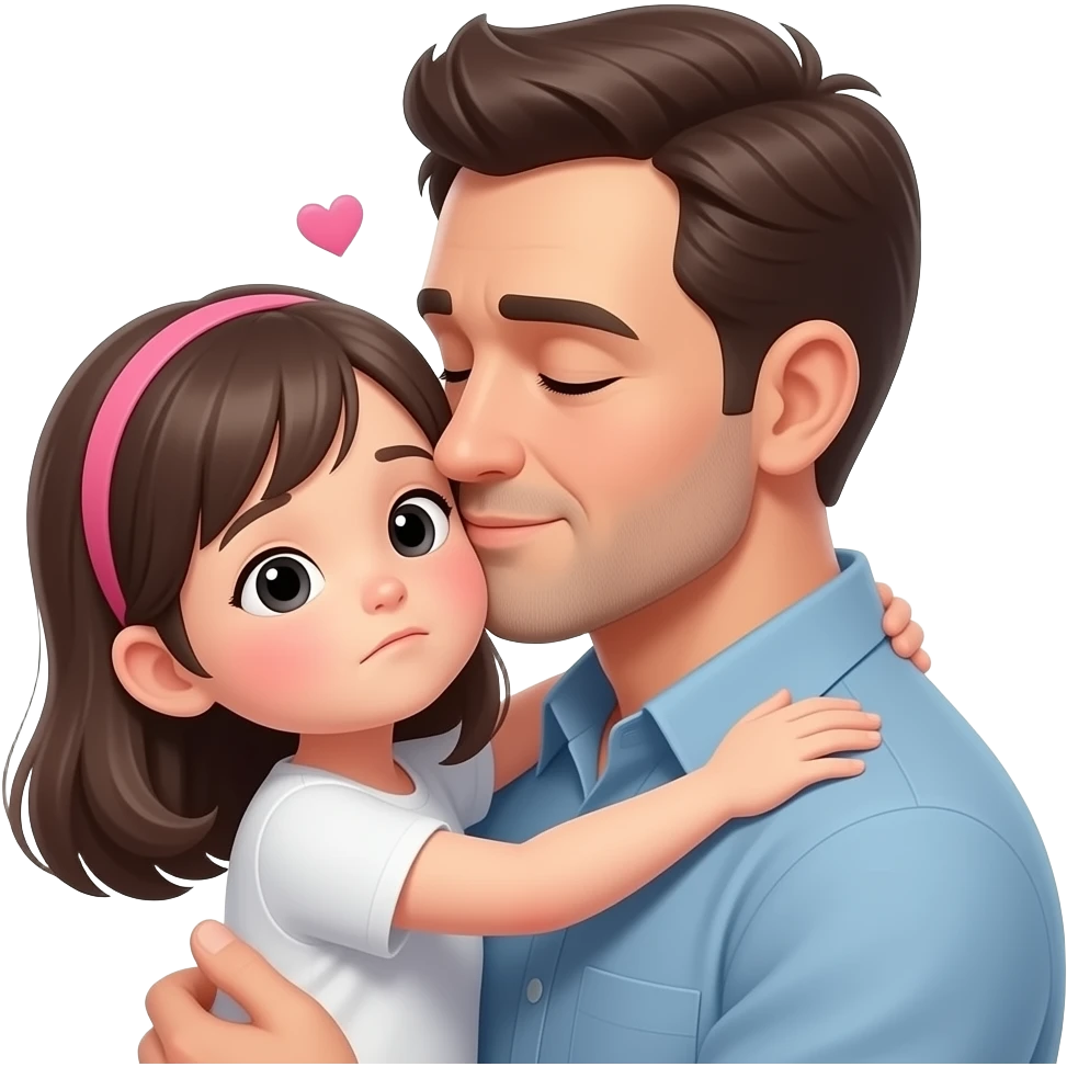 فتاة صغيرة، بحضن والدها، الاب يقبل فم طفلته، الفتاة تشعر بالحب والخجل emoji