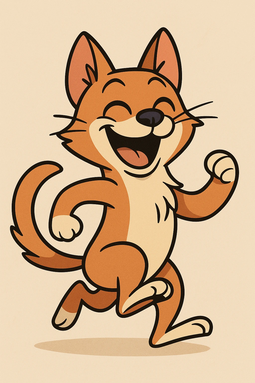 happy dog-cat creature, big grin, perky ears, energetic pose, adorable and whimsical emoji