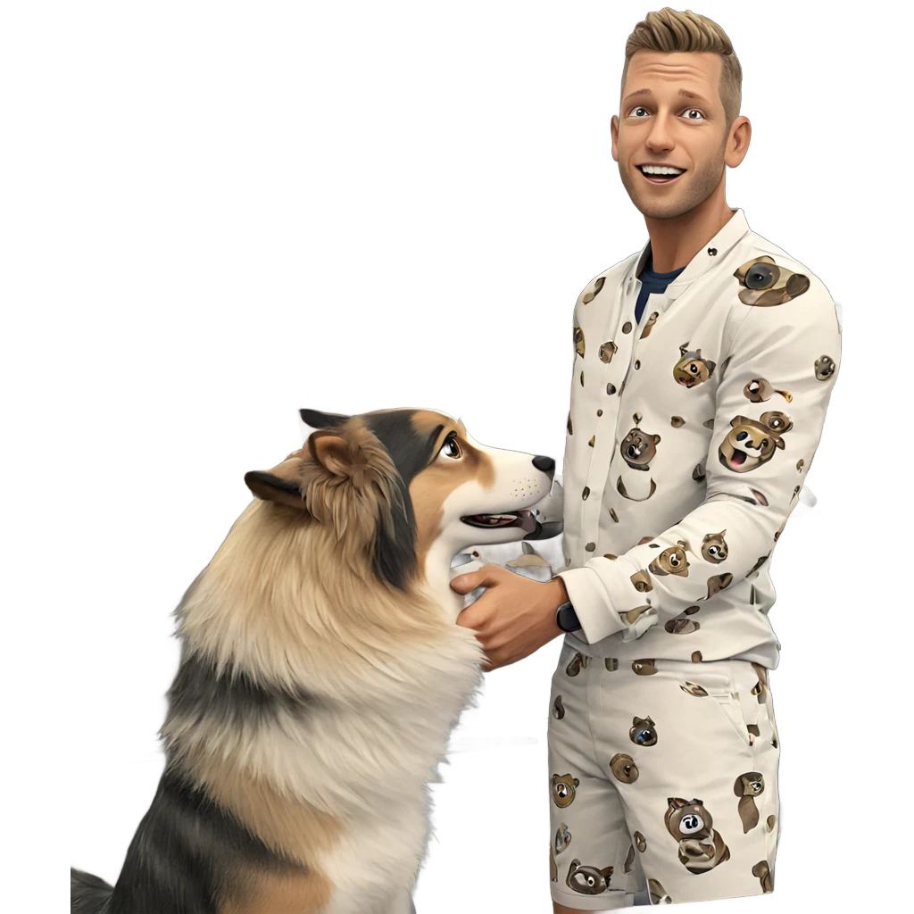 boy with dog in kitchen emoji