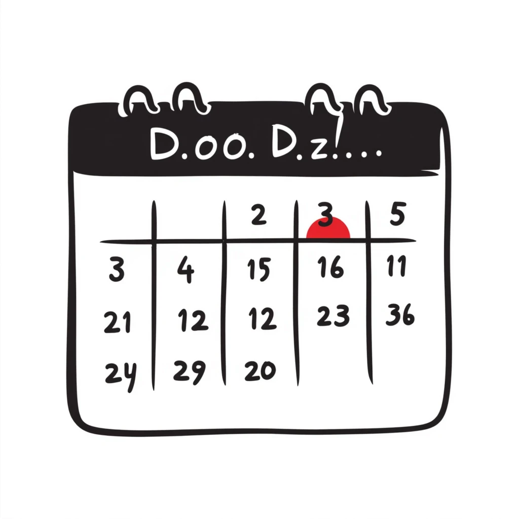 Hand-drawn calendar with important date circled in red emoji
