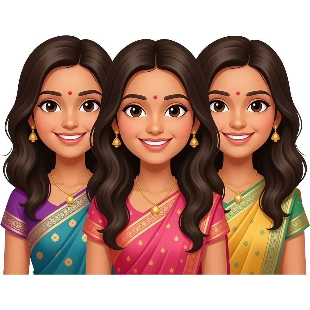 Three girl friends with happy faces Indian look Indian look emoji