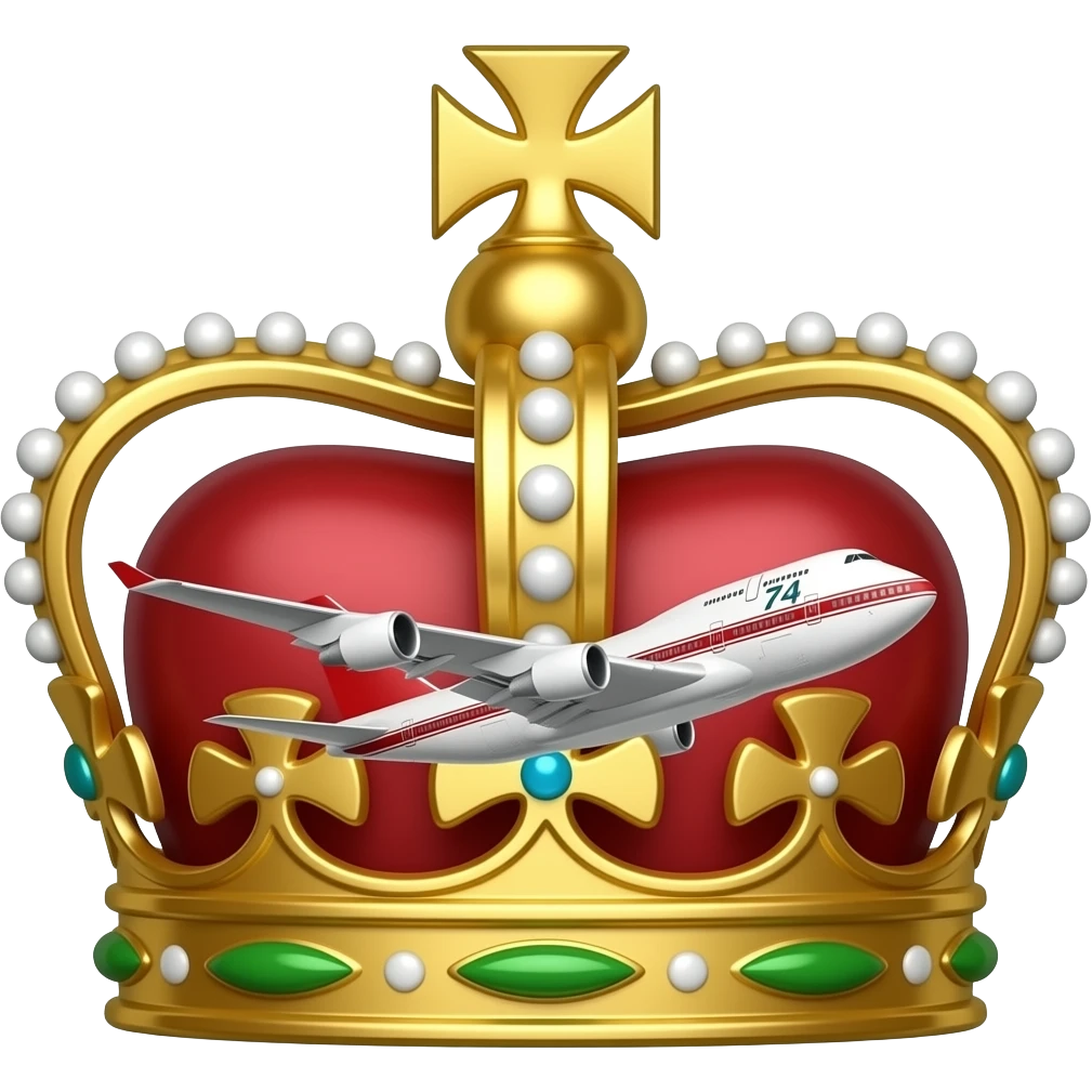 make a queen crown with airplane wings and letters 747 ingraved emoji