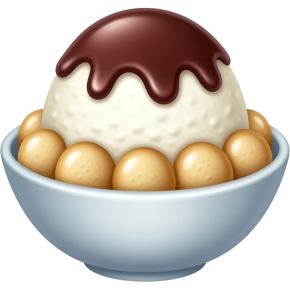 korean shaved ice dessert bingsu with red bean paste, fluffy white ice, sweet condensed milk, cute emoji style, simple bowl emoji