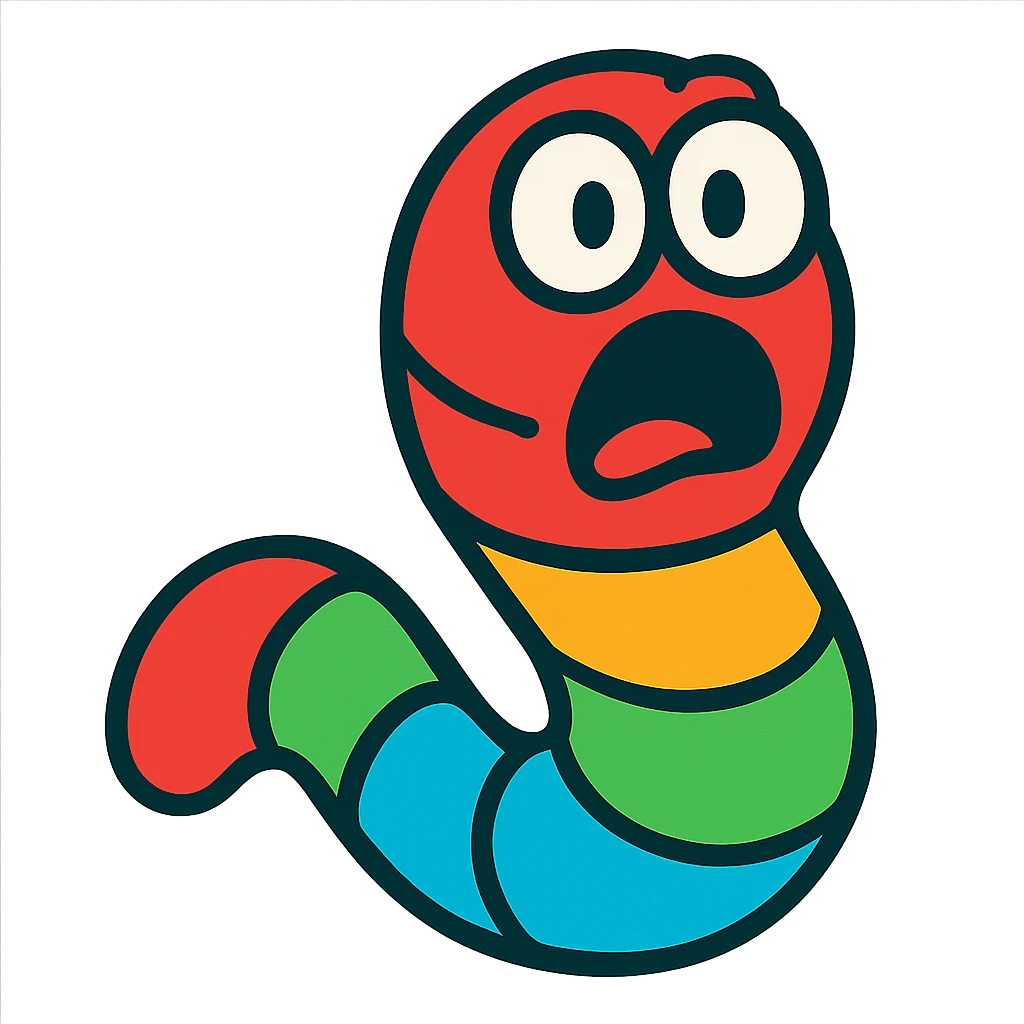 a gummy worm with a shocked expression, vibrant candy colors, playful emoji