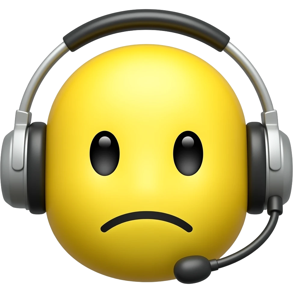 Yellow face with headset on its head and sad face emoji