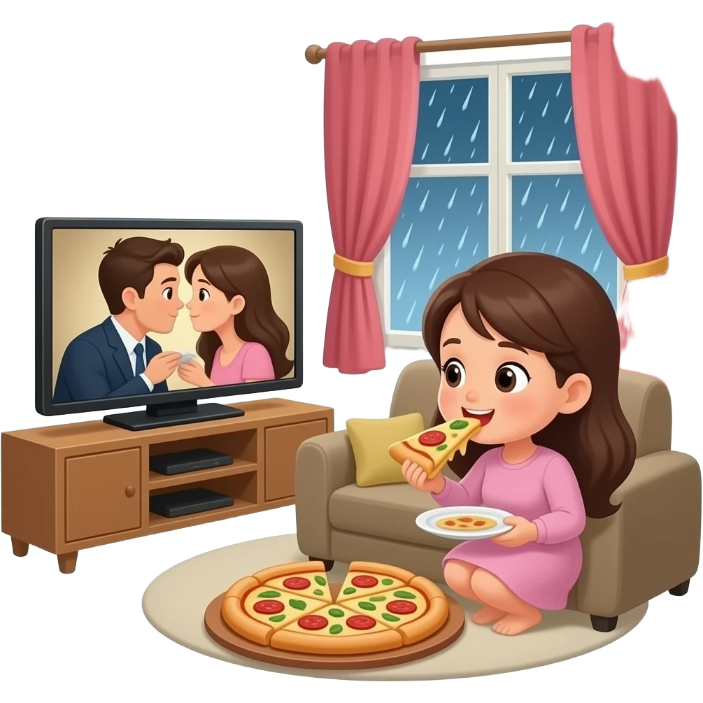 Je mange une pizza en regardant un film d’amour sous la pluie emoji