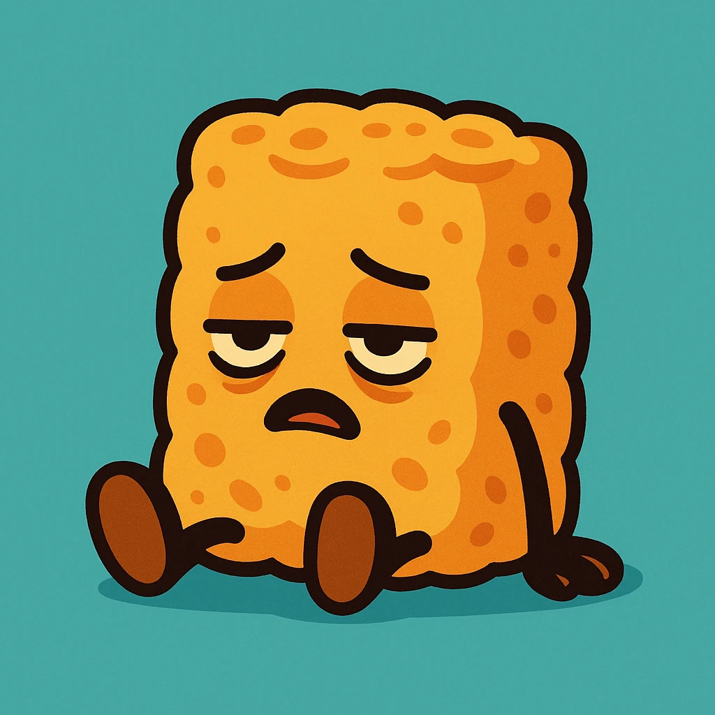 an exhausted tater tot, slumped over, tired expression, cartoon style emoji