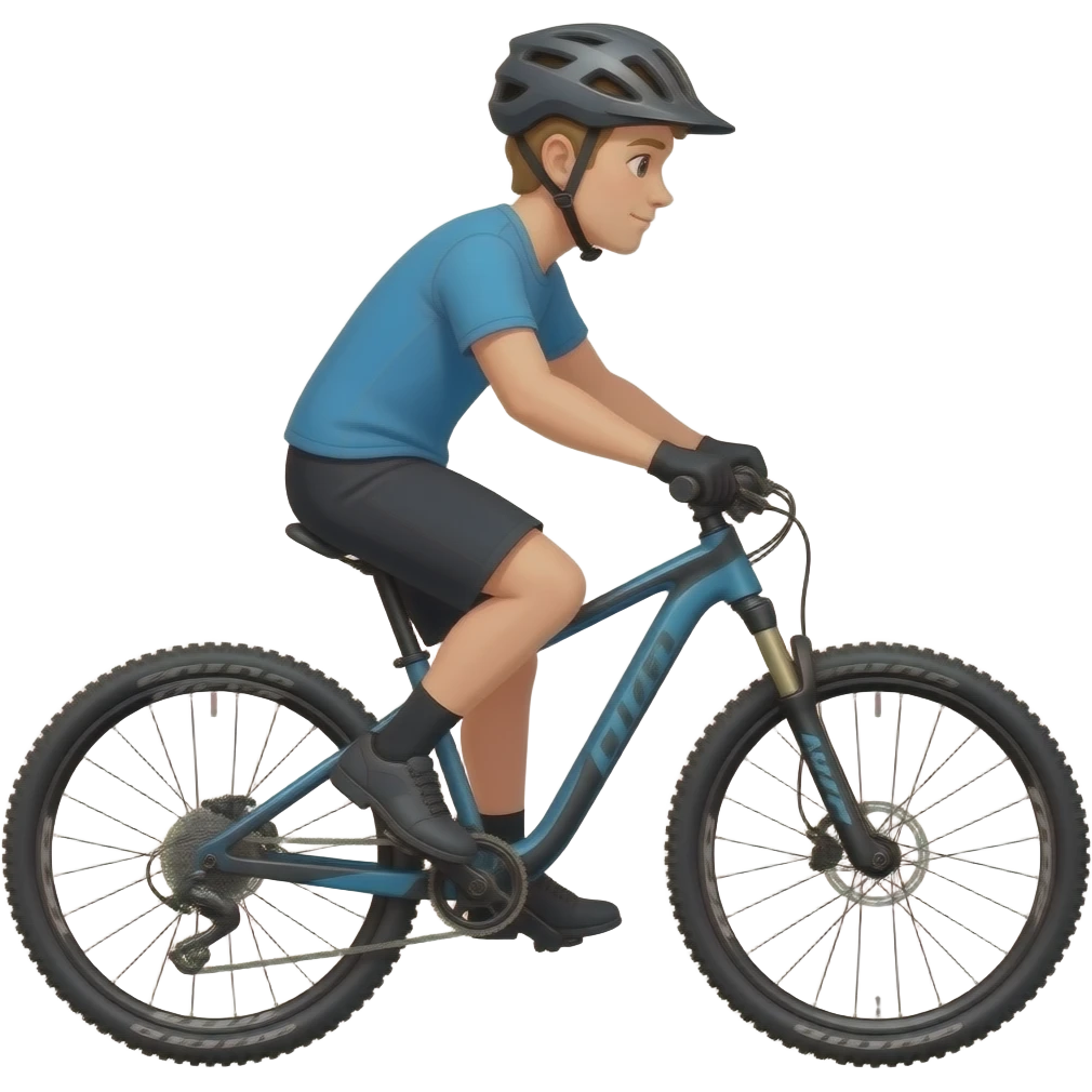 light brown hair guy with a helmet and hearing aid doing mountain bike emoji
