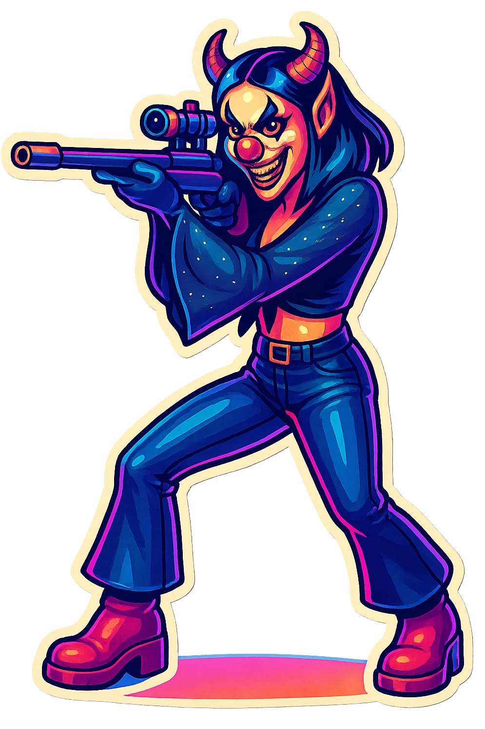 Render this character in retro sticker style with vibrant colors, clean lines, single subject, and transparent background. emoji