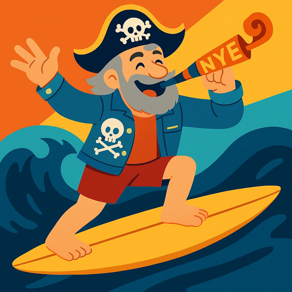 Change the surfer's hair to grey, keep all other details the same, in a style suitable for editing. emoji