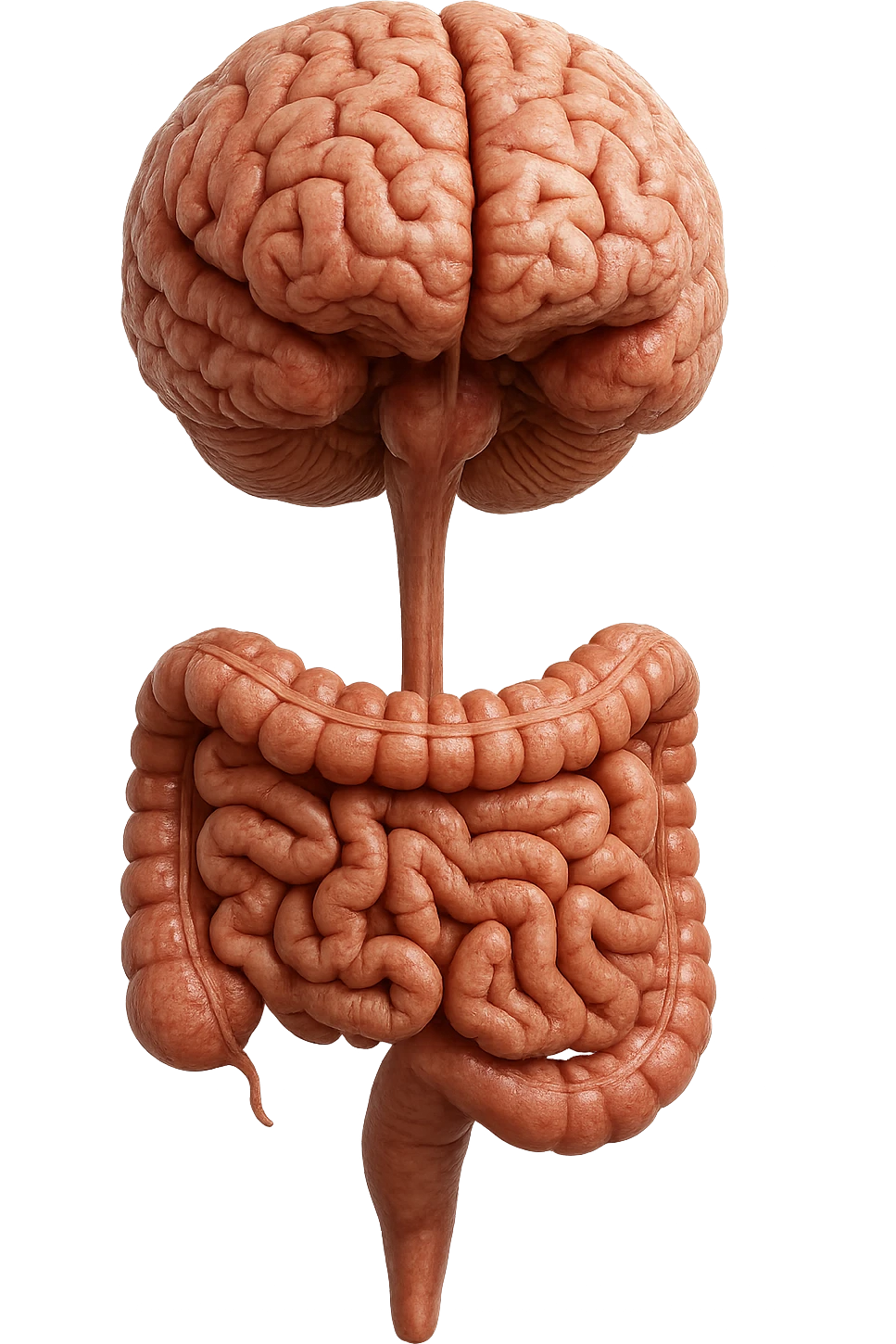cervello e intestino umani collegati verticalmente, iperrealistico 4k emoji