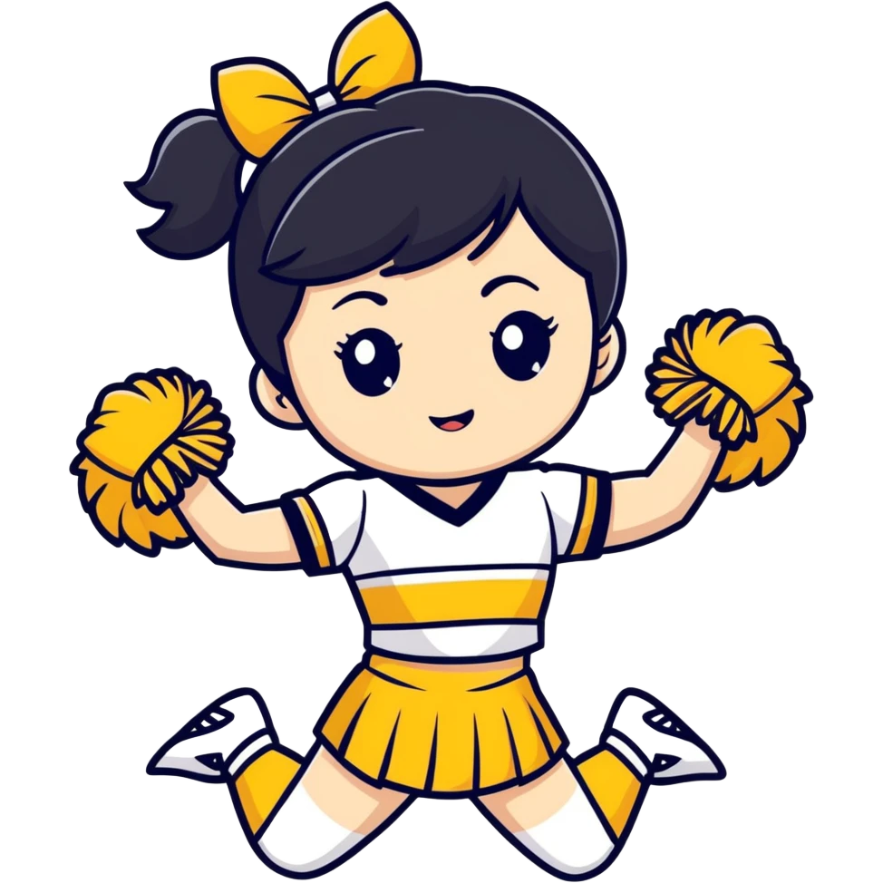 Girl Cheerleader with black hair in black and gold uniform  emoji