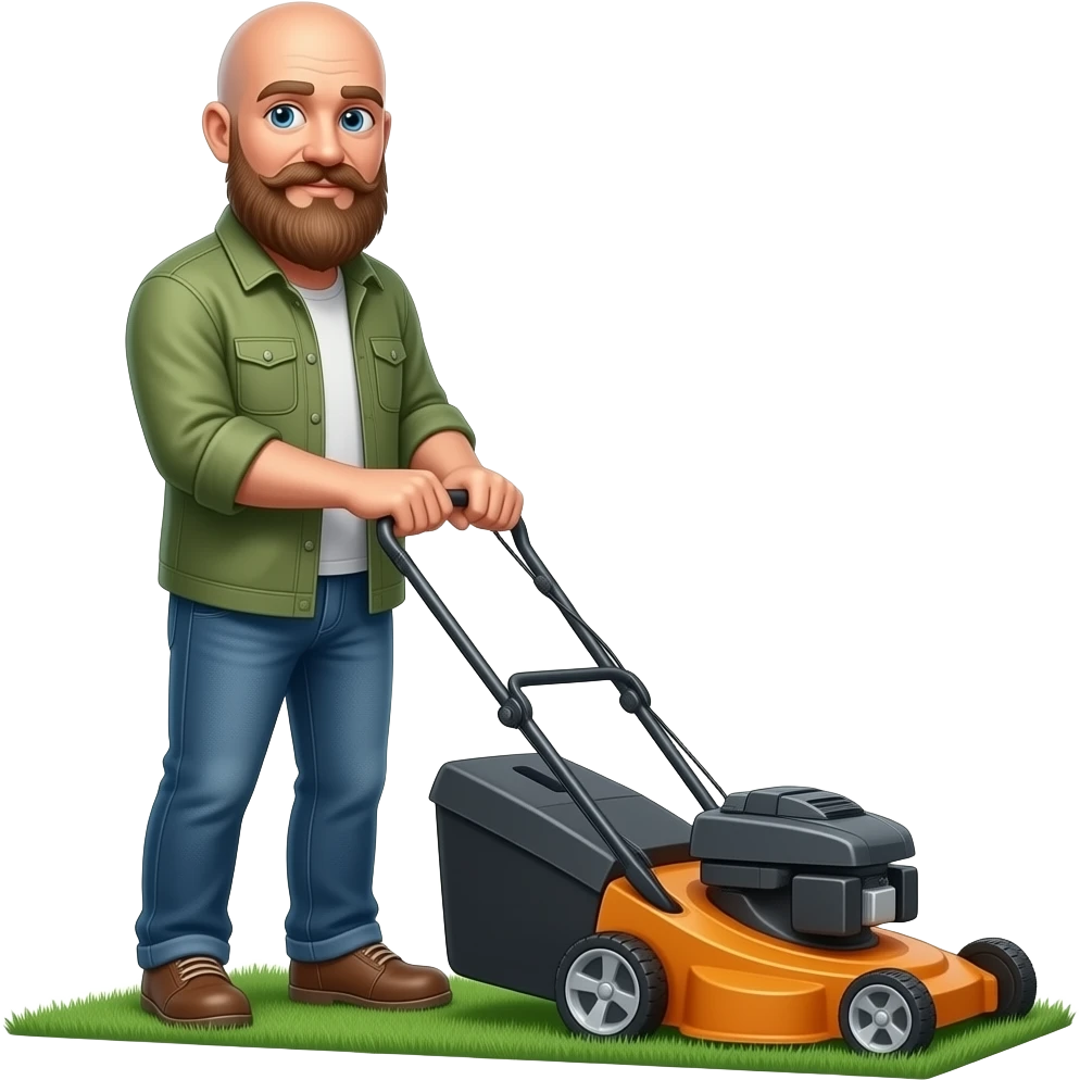 bald man with long beard on stand on mower emoji