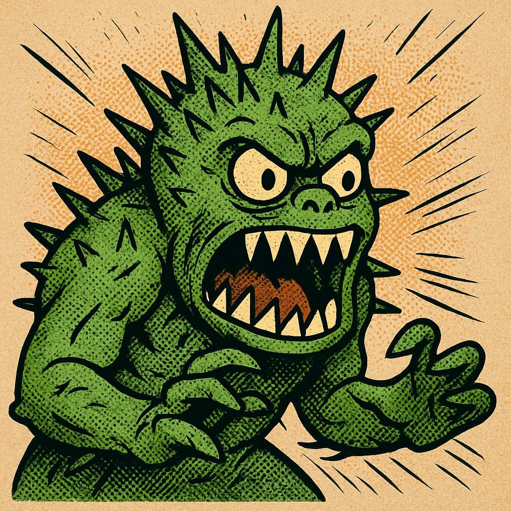 spiky green monster, sharp teeth, comic book style emoji